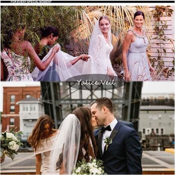 Women's Applique Bride Wedding Veil Long Chapel Length 1 Tier Bridal Veil Hair - Picture 7 of 7